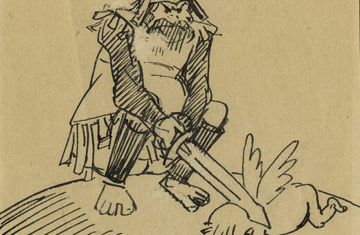 „Марс и ангелчето на мира“ – карикатура на Илия Бешков, 1944